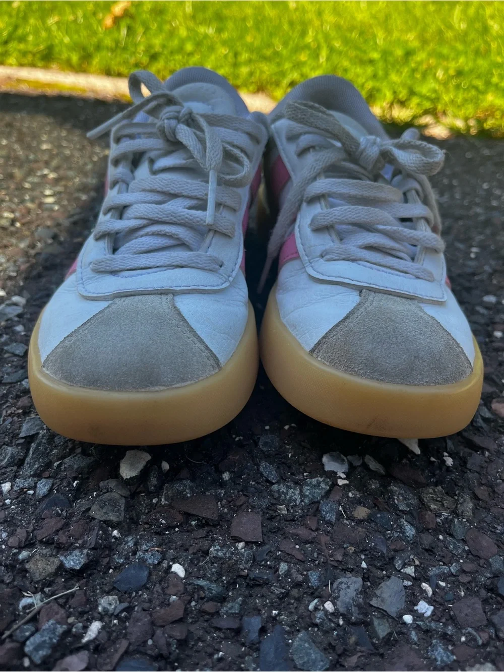 adidas Kids White Sneakers with Pink Stripes